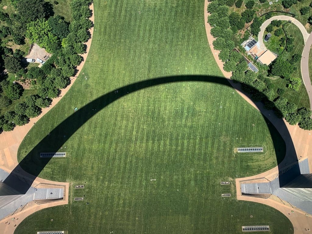 The shadow of the St. Louis Arch as seen from the observation deck at the top. (Photo by Mark Stachiew)