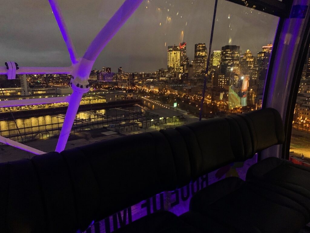 Inside a cabin of Le Grand Roue de Montréal (Photo by Mark Stachiew)